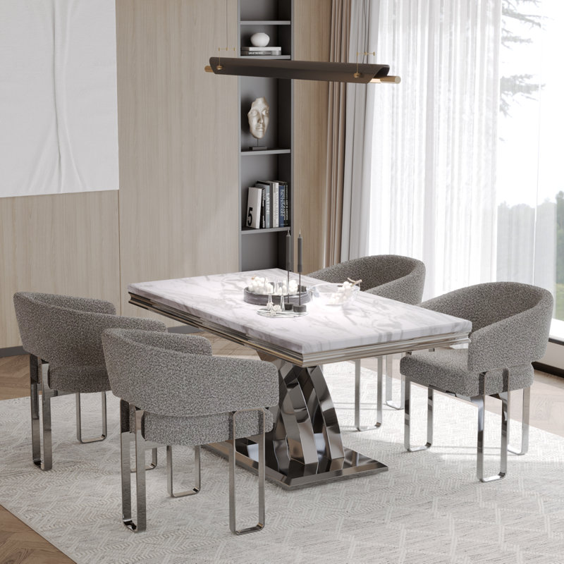 Table de salle à manger Chika L 35 po x l 65 po, Blanc / Gris / Argent