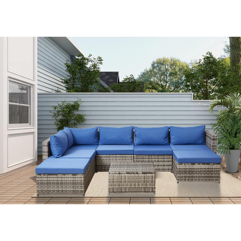 Sandera 141.6'' Wide 7 - Person Outdoor Seating Group with Cushions, Brown