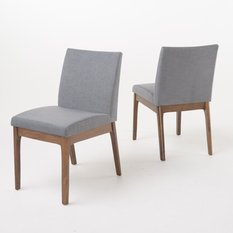  Chaises de salle à manger rembourrées modernes avec pieds en bois massif et siège en tissu, gris, Gris, Marron foncé