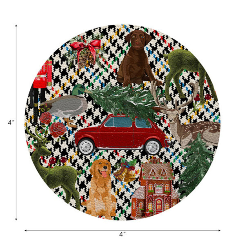 Sous-verres ronds en cuir végétalien Ultimate Christmas, Carreauté multicolore