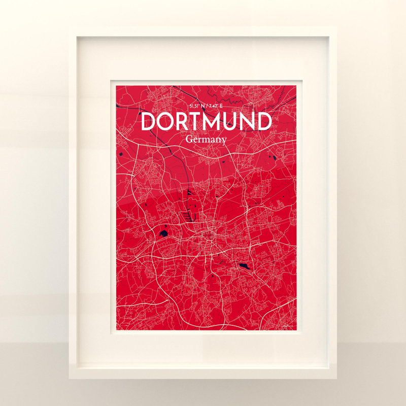 Dortmund City Map in Nautical 1 Piece Wall Art, 20cm H x 16cm W x 0.05cm D