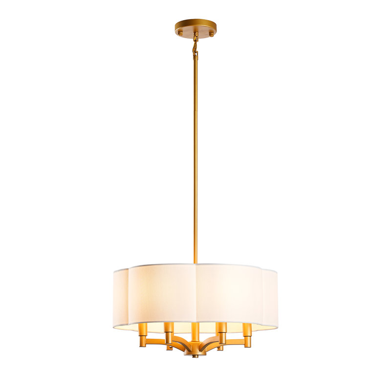 Luminaire suspendu tambour 6 lumières Palon 17,5 pouces avec structure en métal blanc, Or