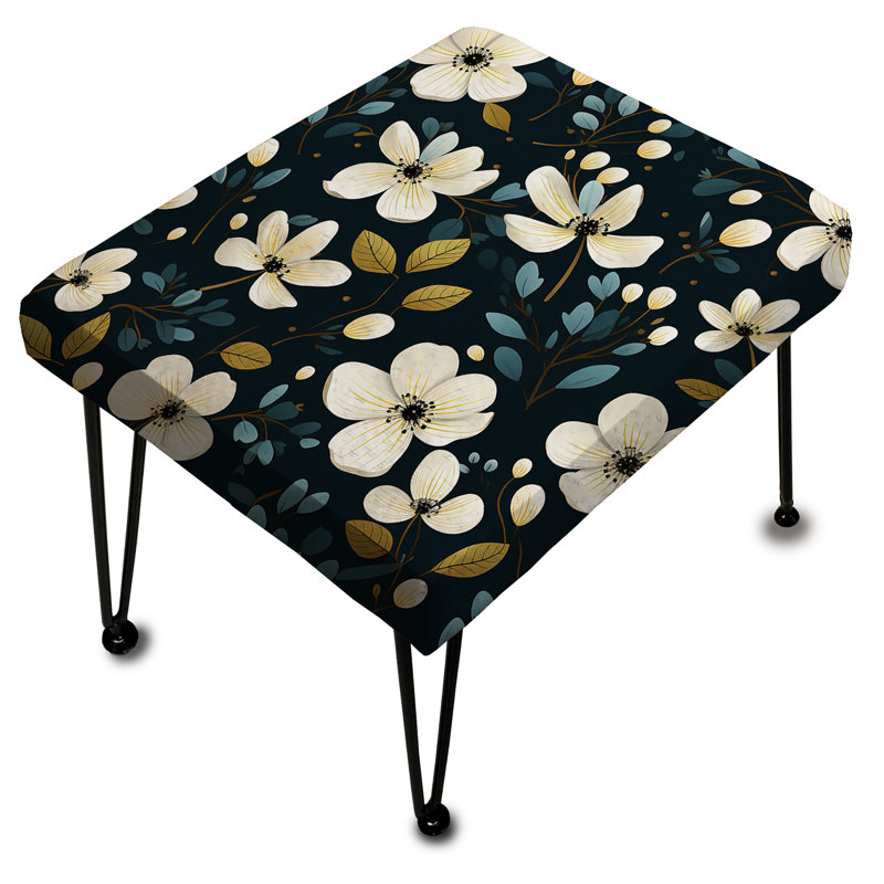 Minimalist Beauty Floral Pattern In Ivory - Floral Rectangle Ottoman