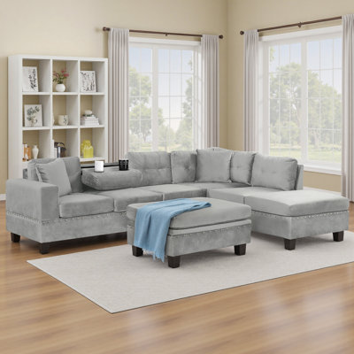 Sectional Sofa With Storage Ottoman L-shape Couch For Living Room