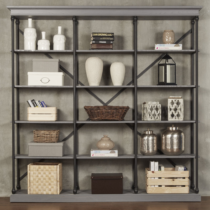 Kyler Etagere Bookcase, 84" H x 84" W x 15" D, Gray