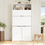 Buffet de cuisine compact autoportant avec huche, poste de travail rabattable et prise de courant intégrée, tablettes réglables, 35,8 po x 15 po x 69 po-1717887070