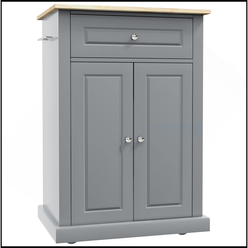 Rolling Kitchen Island Cart, Portable Serving Trolley Table With Drawer, Adjustable Shelf And 2 Towel Racks, Grey