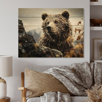 Ours, photographie de paysage monochrome sur bois