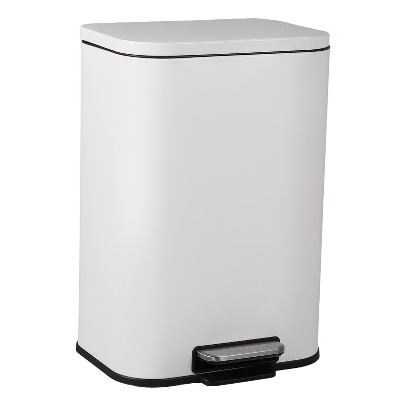 8 Gal (30L) Rectangular Stainless Steel Step Trash Can with Soft-Close Lid, Fingerprint-Proof, Removable Inner Bucket & Anti-Slip Base – White