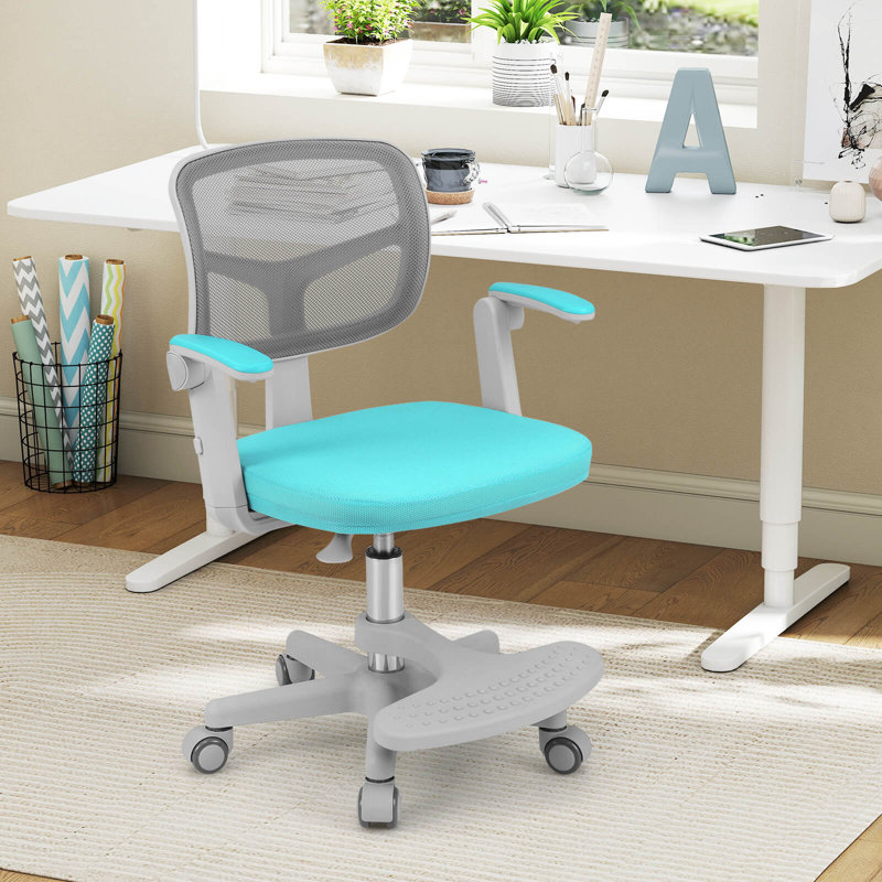 Chaise de bureau pour enfants avec hauteur réglable, accoudoirs et repose-pieds vert, Vert