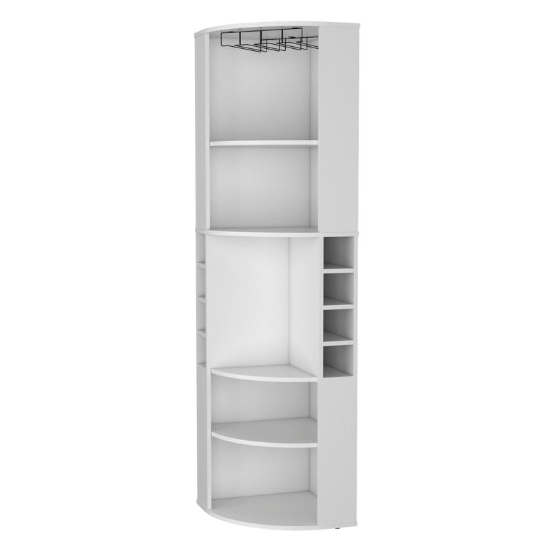 White Corner Bar Storage Cabinet With 5 Shelves - Entertains Guests Comfortably, And Strong Living Room Shelves, Ample For Liquor,