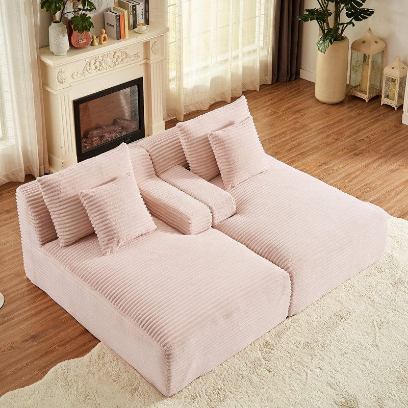 Chaise longue double en velours côtelé rose avec rembourrage à haute densité pour 2 sièges intérieurs Aucun assemblage requis