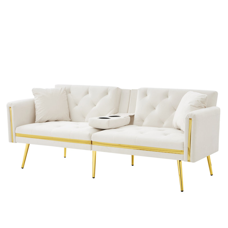 174cm Velvet Convertible Sofa, White