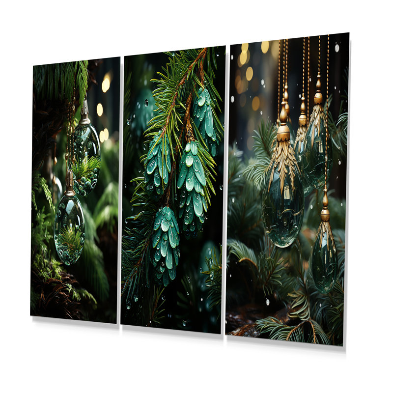 Green Christmas Decoations Pine Tree I - Tree Pine Metal Wall Art Set Of 3, 28" H x 36" W