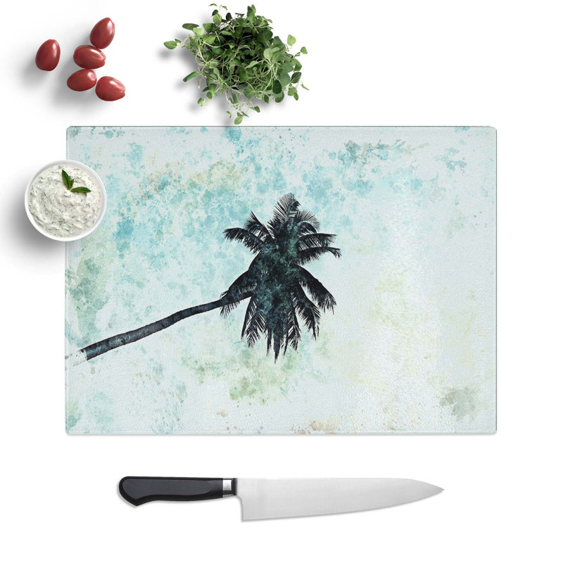 Tempered Glass Palm Tree in Bali Chopping Board, 39 cm W x 28.5 cm L