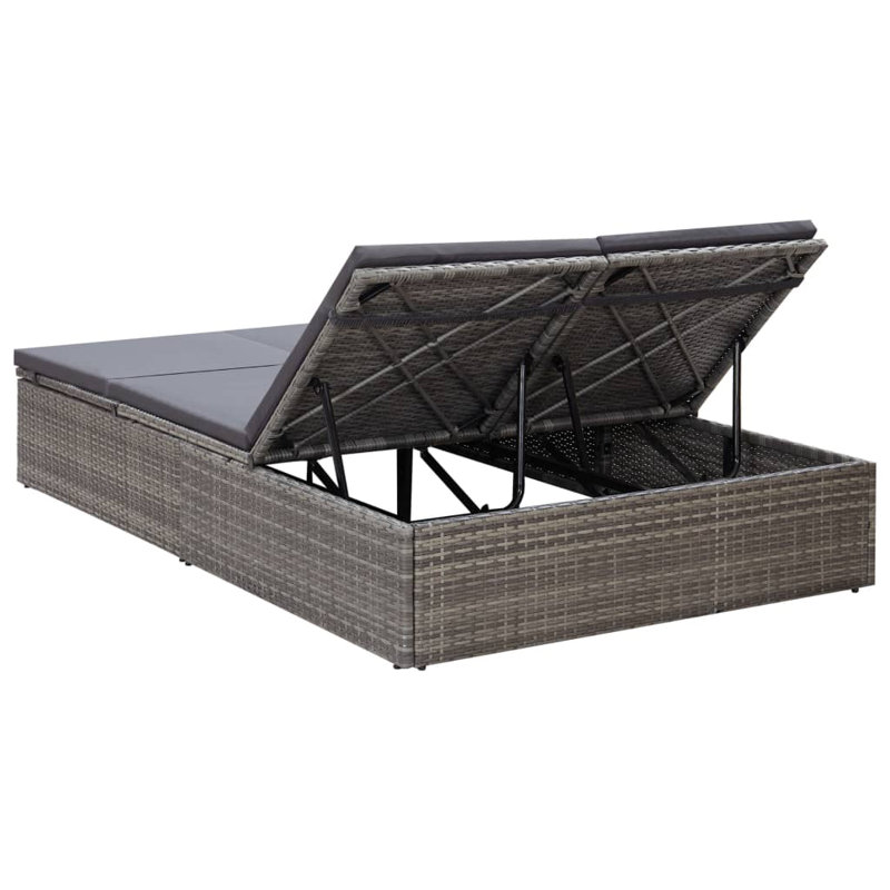 Gieseltraud 66" Long Single Chaise with Cushions, Gray, Dark Gray