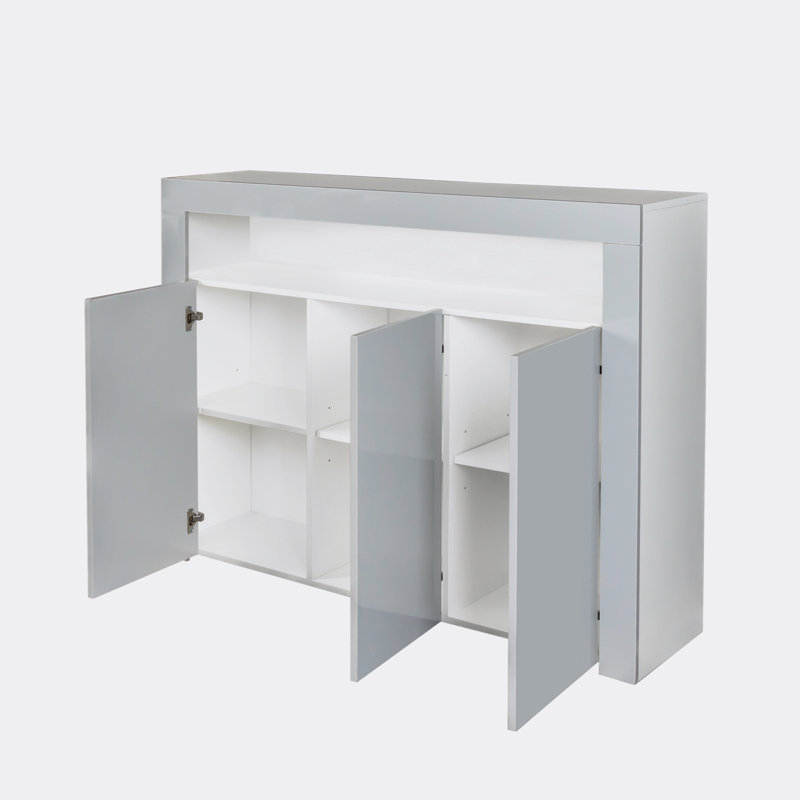 Crédence de rangement l 51,18 po, Blanc + gris
