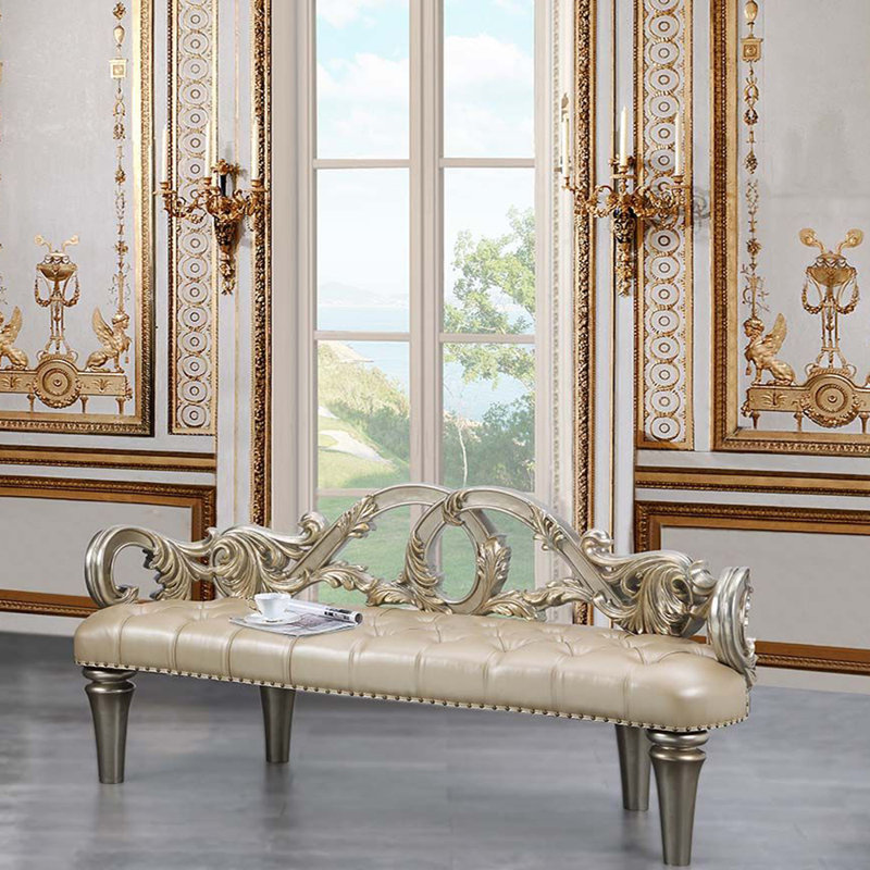 Banc capitonné en similicuir de couleur champagne et beige