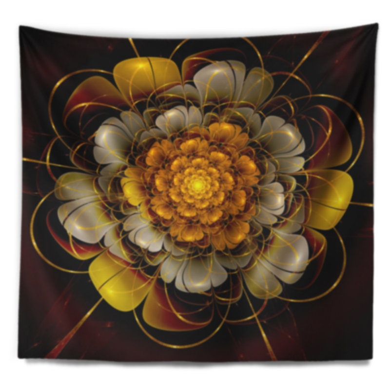 Tapisserie abstraite de fleur de fractale d'or foncé, H 78 po x l 92 po