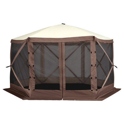 12.5 by 12.5 Foot Pop-Up Camping Gazebo Screen Tent with 6 Removable Privacy Wind Cloths and Mesh Windows, Brown Quick Set Sun Shelter with Mosquito Netting and UPF50 Plus Protection
