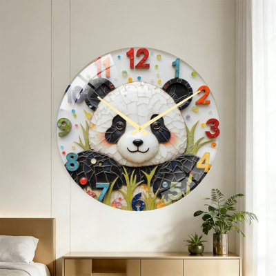 Panda Wall Clock Decorative Unique Home Accent Art - 24‘’ Modern Glass Wall Clock