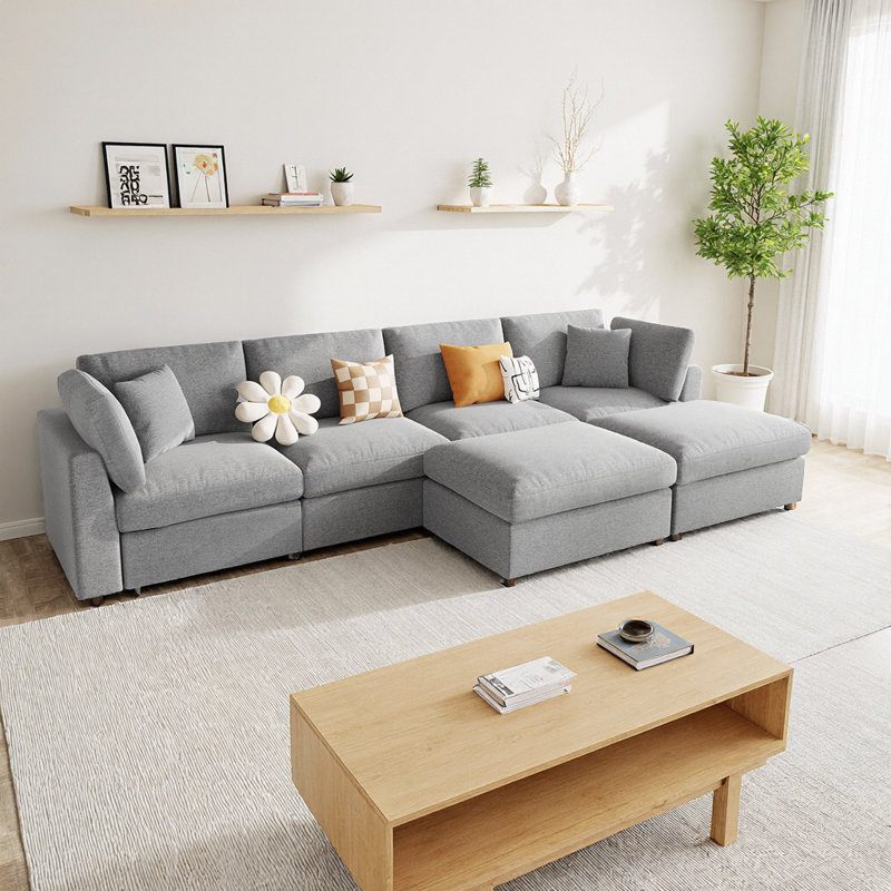 Canapé modulaire en chenille de 130 po en U avec 2 repose-pieds mobiles | Canapé modulaire à 6 places, assemblage sans outil, siège 300 lb