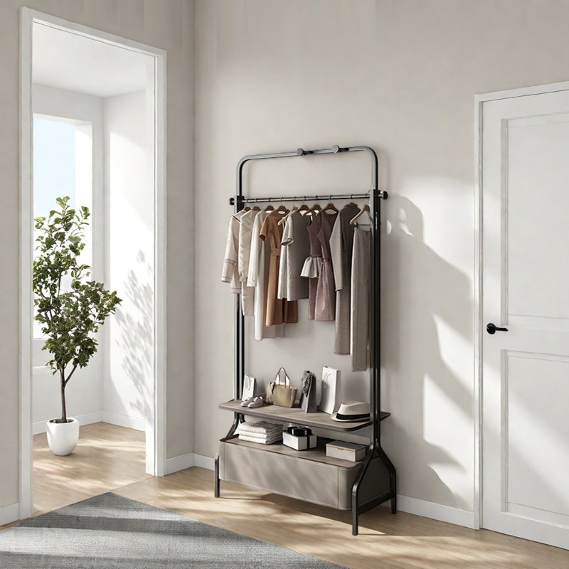 Armoire en acier inoxydable avec crochets, Noir, noir, noir, noir
