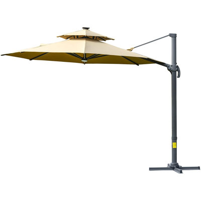 Aarun 330 cm W X 330 cm D Hexagonal Lighted Beach Parasol with Crank Lift