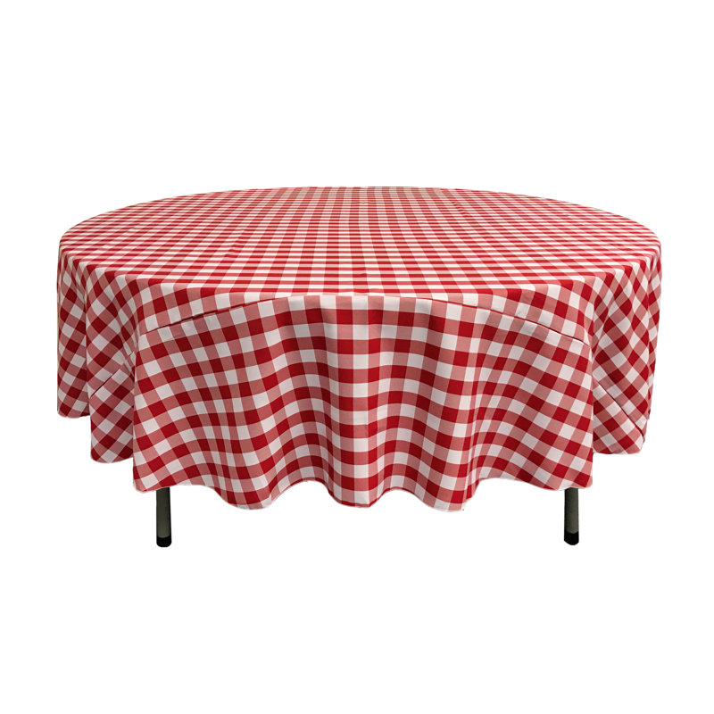 Joice Gingham Round Tablecloth, White and Royal Blue, 60" Round
