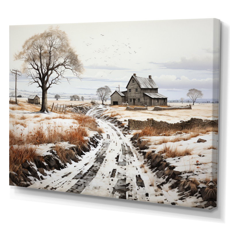 " Winter Farm Monochrome Harvest I ", H 34 po x l 44 po x P 1,5 po, Toile tendue