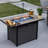 42" 50,000 BTU Rattan Propane Fire Pit Table with Hidden Tank Storage, Blue Glass Beads,& Lid