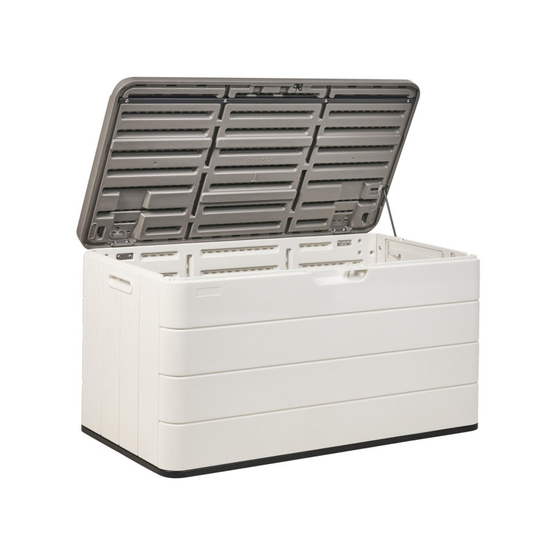 17 Stories 116cm W 420L Polyethylene Plastic Lockable Storage Bench, White/Grey