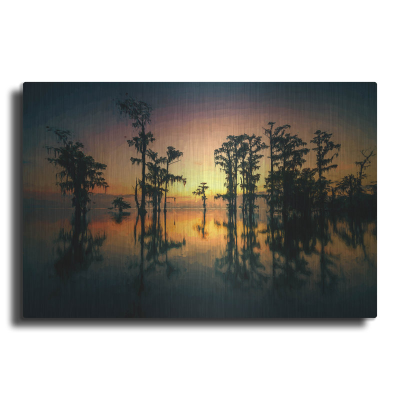 Loon Peak® «Dawn on Lake Maurepas Oil Paint» par Rick Berk, art mural en métal