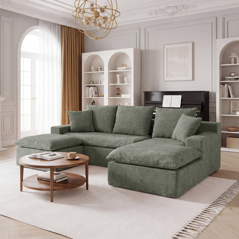 Canapé d'angle modulaire en forme de U de 235 cm (92,51 po), canapé à compression en chenille avec ressorts ensachés, canapé moderne à assise profonde pour salon, livré roulé et sans assemblage