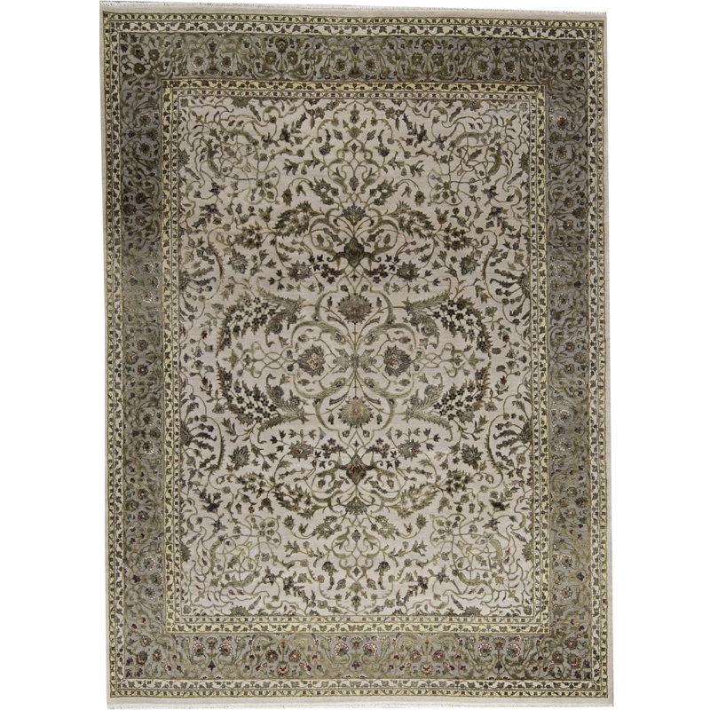 Tapis ivoire et gris noué à la main de haute qualité