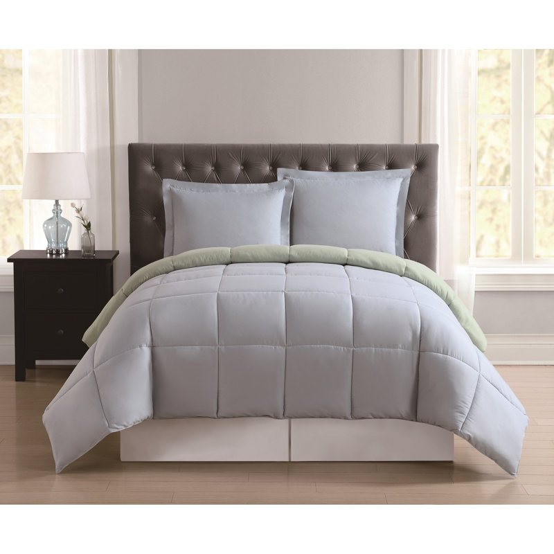 Ensemble d'édredon réversible en microfibre Everyday, Édredon pour grand lit + 2 taies décoratives sta, Noir / gris