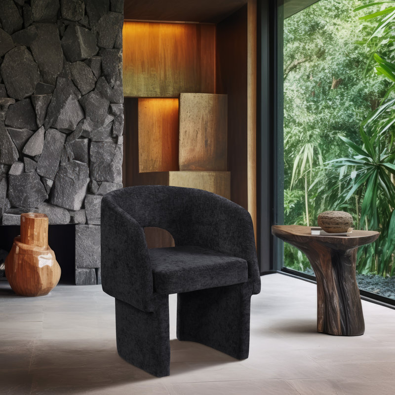 Emmet Fabric Dining Chair, Black Chenille Fabric