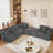 132-inch Corduroy Fabric Modular U-Shaped Reversible Sectional Sofa-737867524