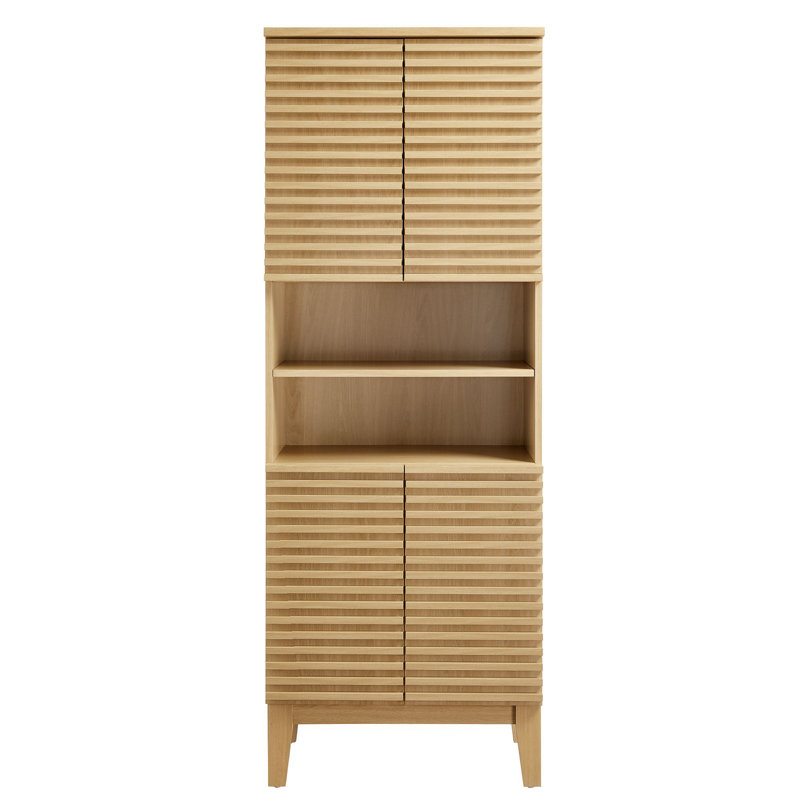 Render Tall Bathroom Storage Cabinet In Walnut, Natural