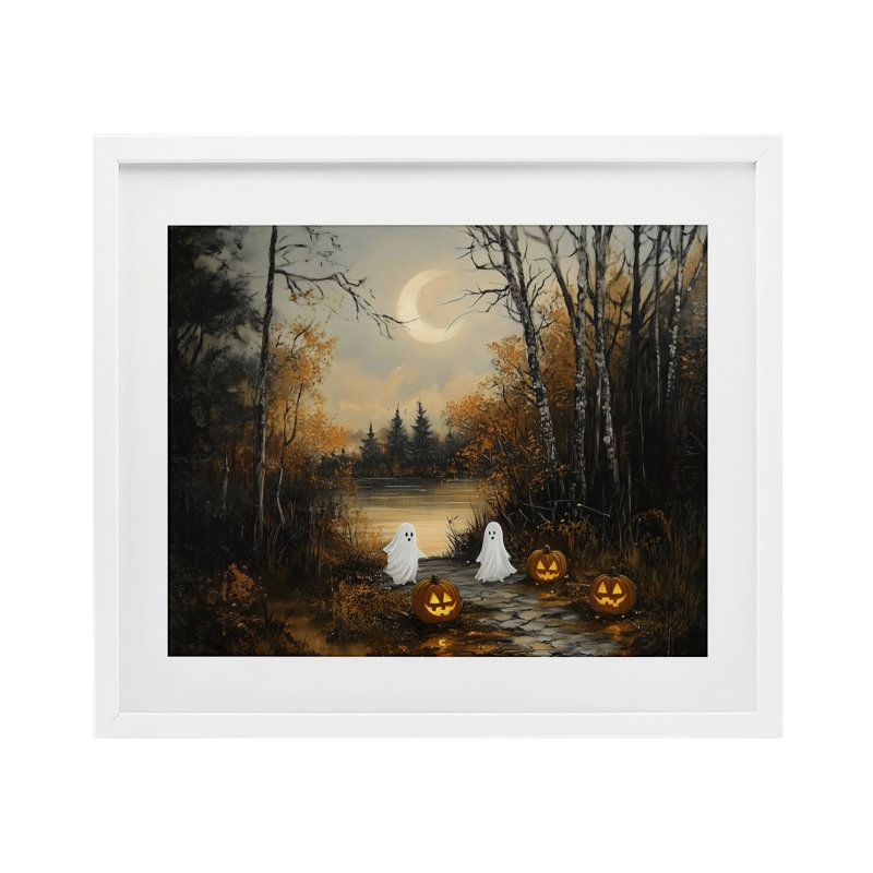 Automne fantômes au lac, reproduction d'art sous verre, design par Arlington Prints, H 13 po x l 16 po, Blanc