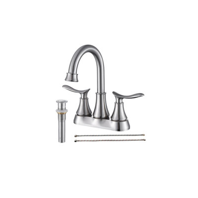 Robinet de salle de bain à 2 poignées et robinet de meuble-lavabo noir mat 4 pouces avec drain escamotable et tuyaux d'alimentation