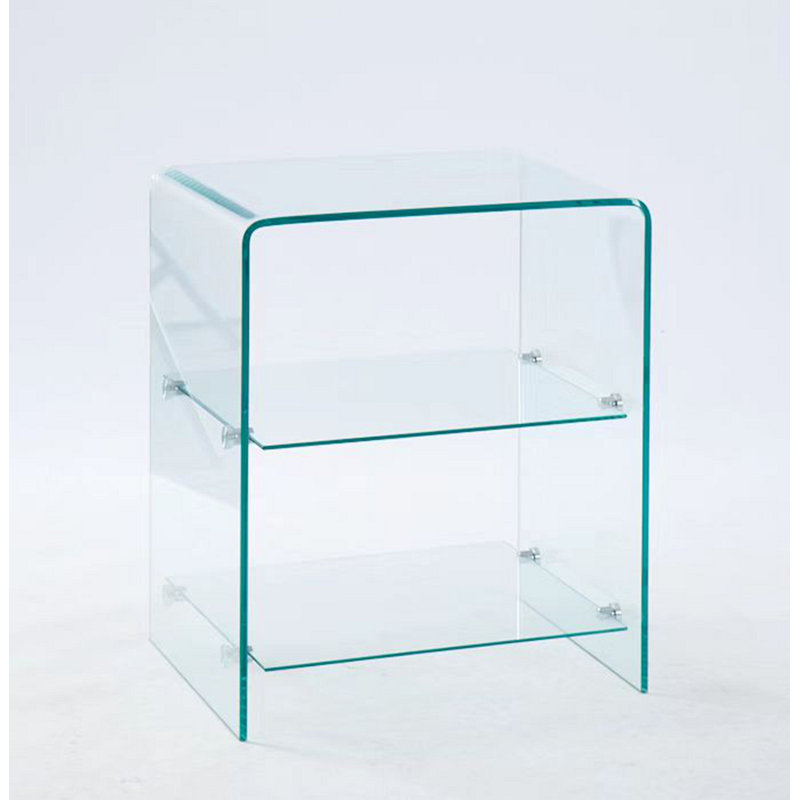 2 Layer Tempered Glass Side Table, Clear Glass Sofa Table