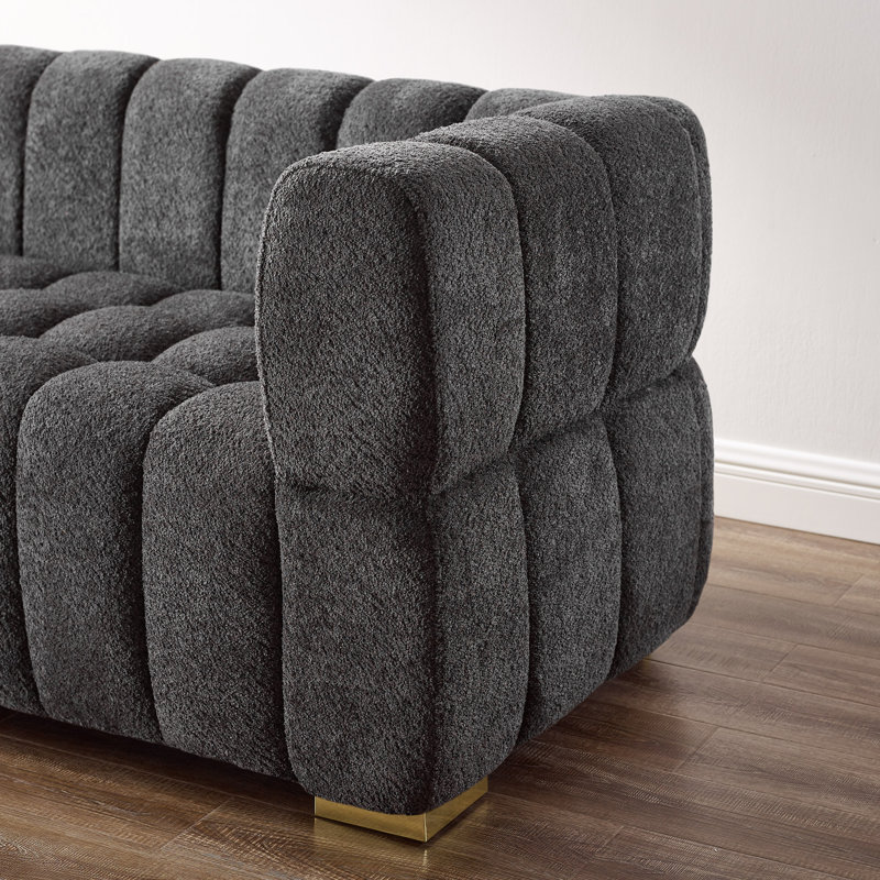 Fauteuil d'appoint rembourré Makirah, Bouclé gris foncé