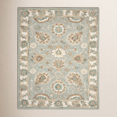 Desmondia Aqua Ivory Hand-Woven Wool Rug