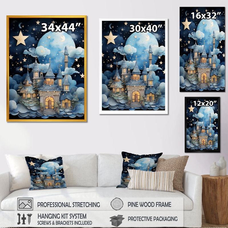 Child Nursery Starry Night III - Art mural de chambre de bébé, Toile tendue, H 32 po x l 16 po x P 1 po