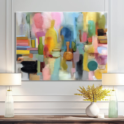Rose minimalisme avec formes de jaune - Art géométrique abstrait, impression sur métal moderne