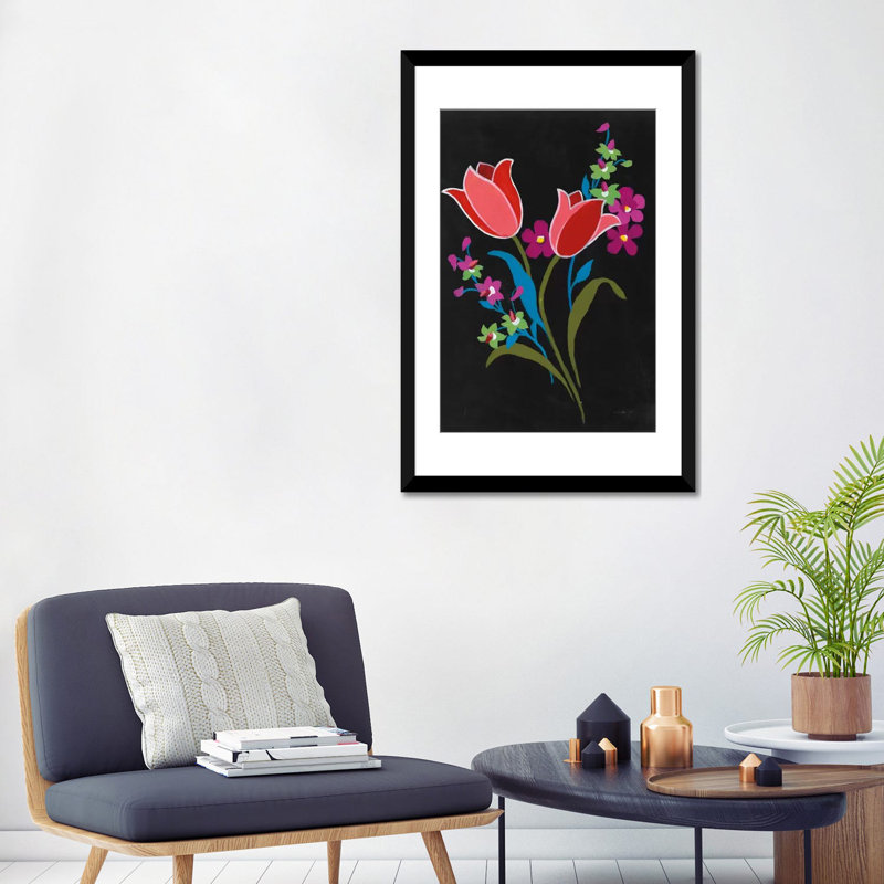 « alpine bouquet iv », reproduction sur toile tendue en noir, H 24 po x l 16 po x P 1 po, Papier d'art encadré noir, Blanc