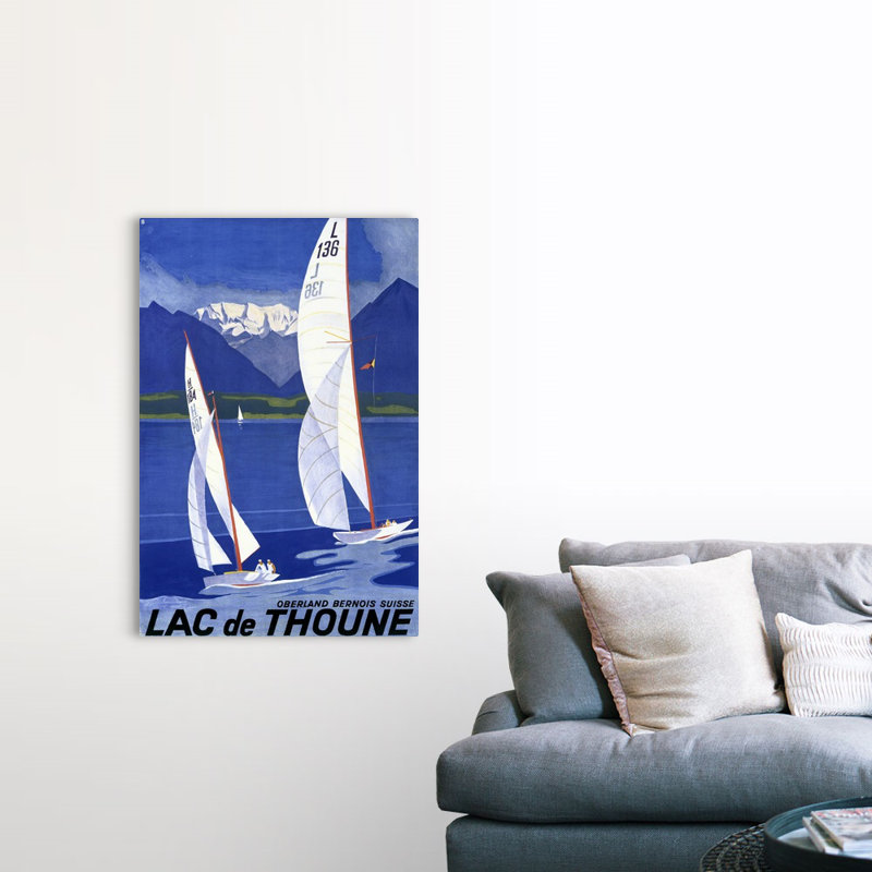 « lac de thoune » par otto baumberger affiche rétro, H 48 po x l 32 po x P 1,5 po, Toile