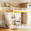 Lit mezzanine avec escalier de rangement, coiffeuse intégrée avec miroir et tiroir, garde-robe et armoires, ports et lumières de chargement USB-128509279