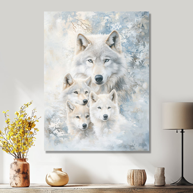 Wolf Family Portrait - Wolf Wall Art Print, 32" H x 24" W, Floater Framed Print, White